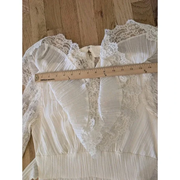 VTG 70s Prairie Maxi Dress Ivory Lace Victorian Revival S Boho Cottagecore Bride - Picture 16 of 16
